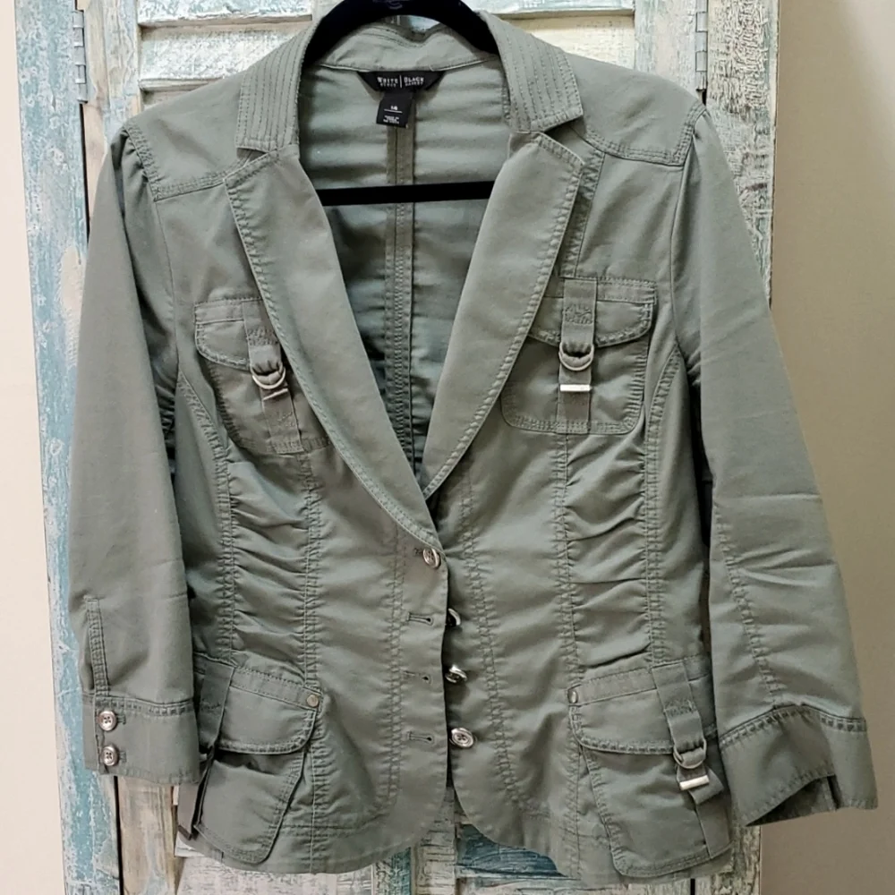White House Black Market Olive Green Utility Bomber Jacket